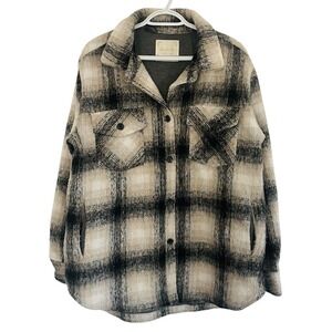 Altar'd State Plaid Flannel Shirt Jacket Shacket Cozy Neutral Women's Large GUC‎